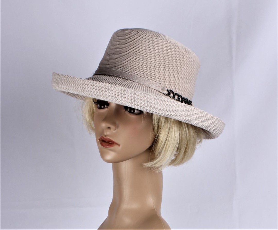 Head Start  very smart Bretton womens summer hat w upturn plus decorative chain trim beige  Style:HS/9086 image 0